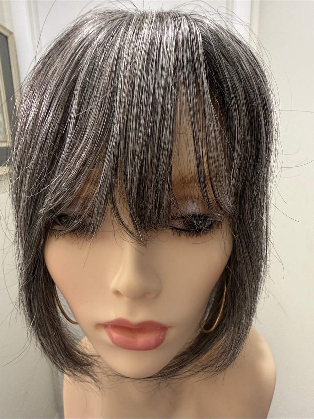 💯% 12” HUMAN Topper with Bangs, Medium/DarkGray/Silver - Picture 6 of 12